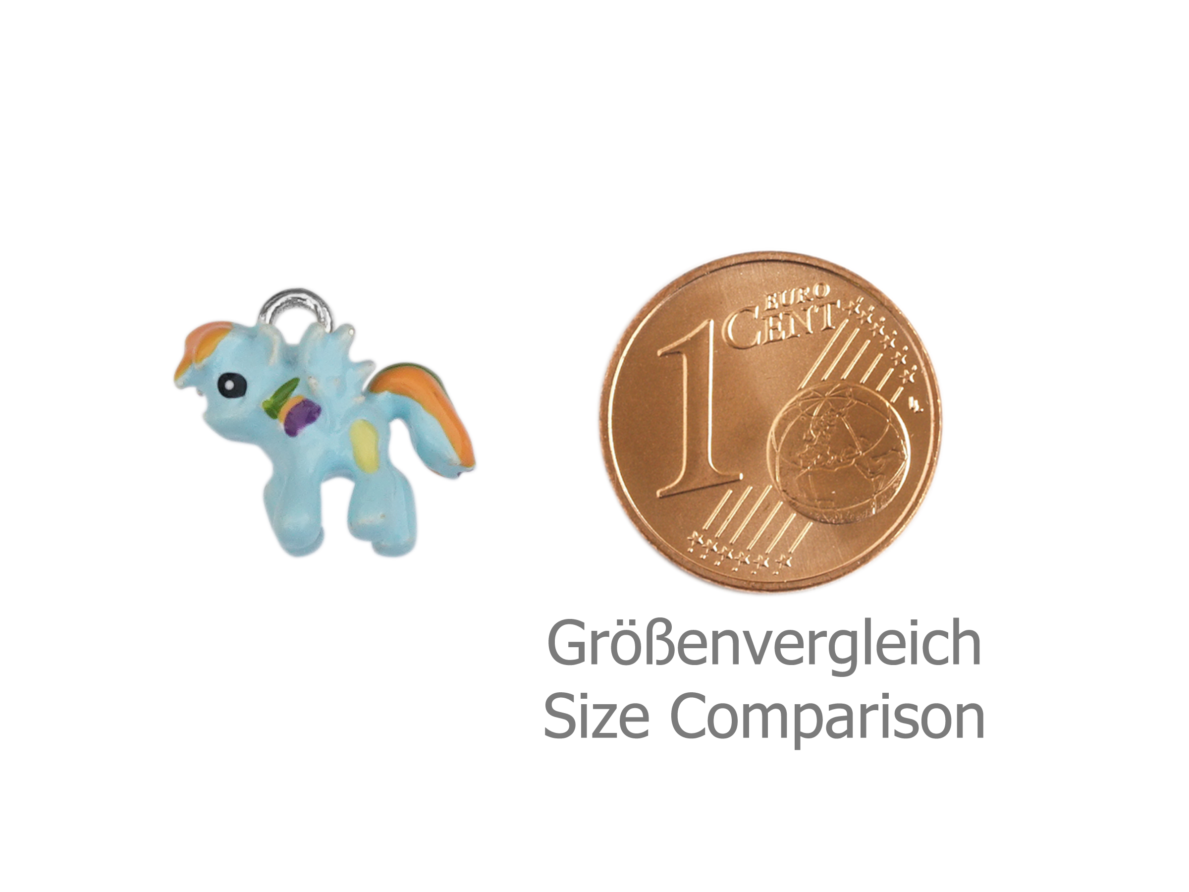 kleiner Charm Anhänger Pferd mit Flügeln - Größenvergleich