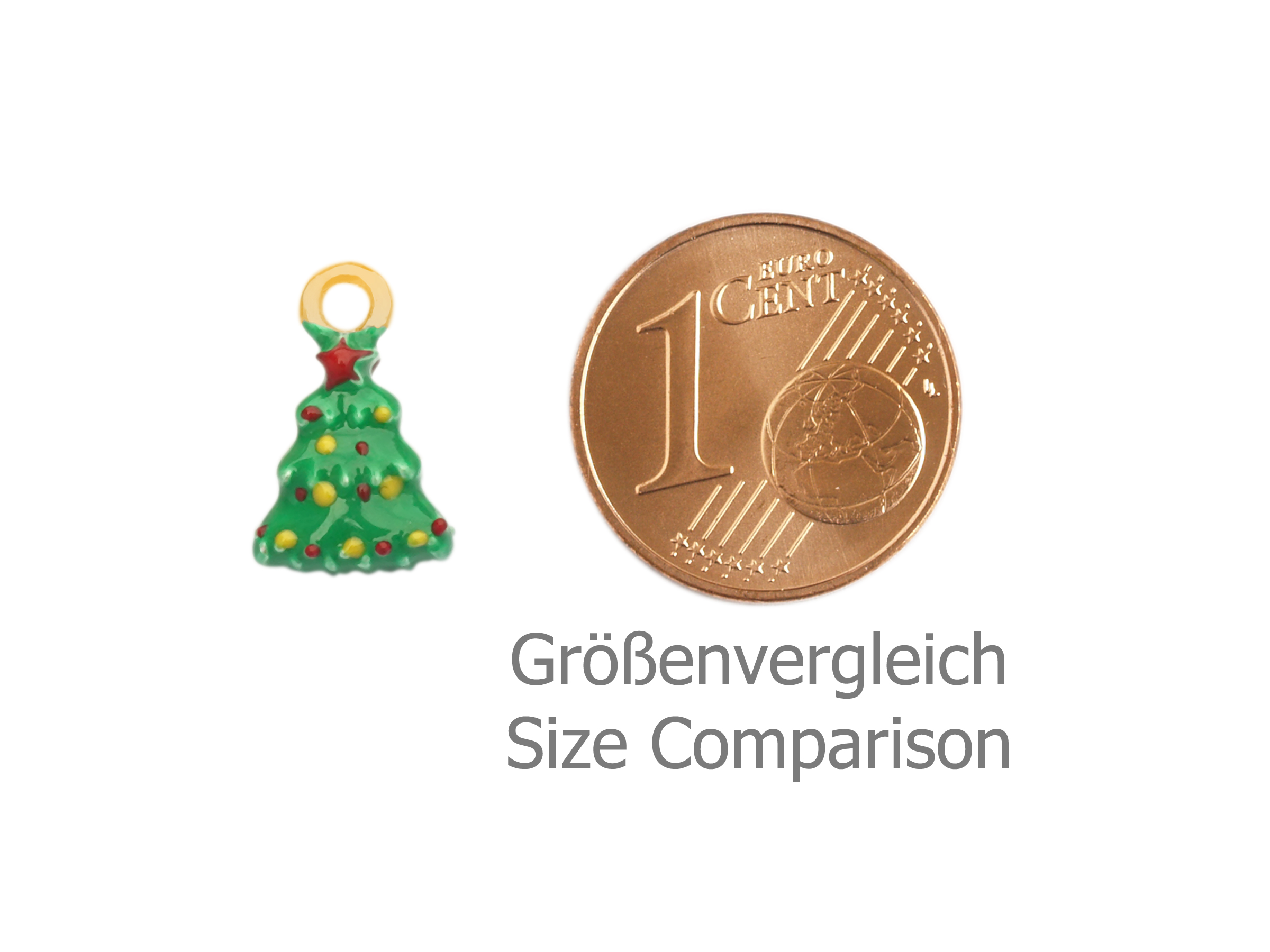 kleiner Charm Anhänger Weihnachtsbaum - Größenvergleich