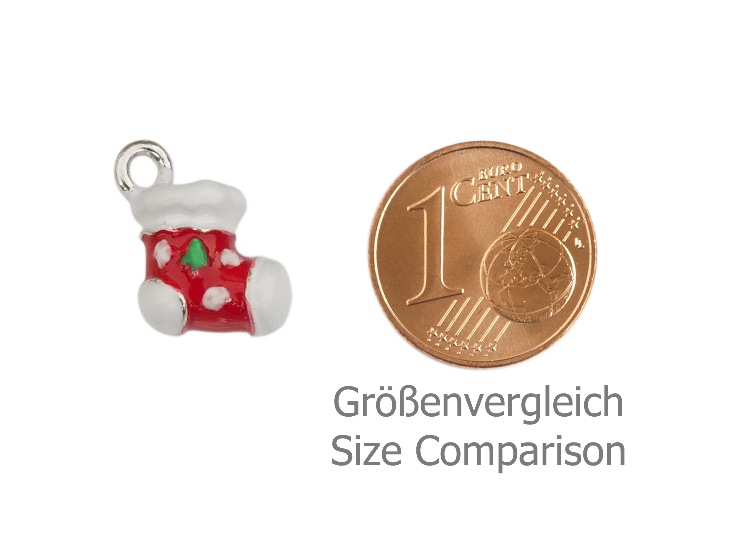 kleiner Charm Anhänger Weihnachtsmannschuh - Größenvergleich