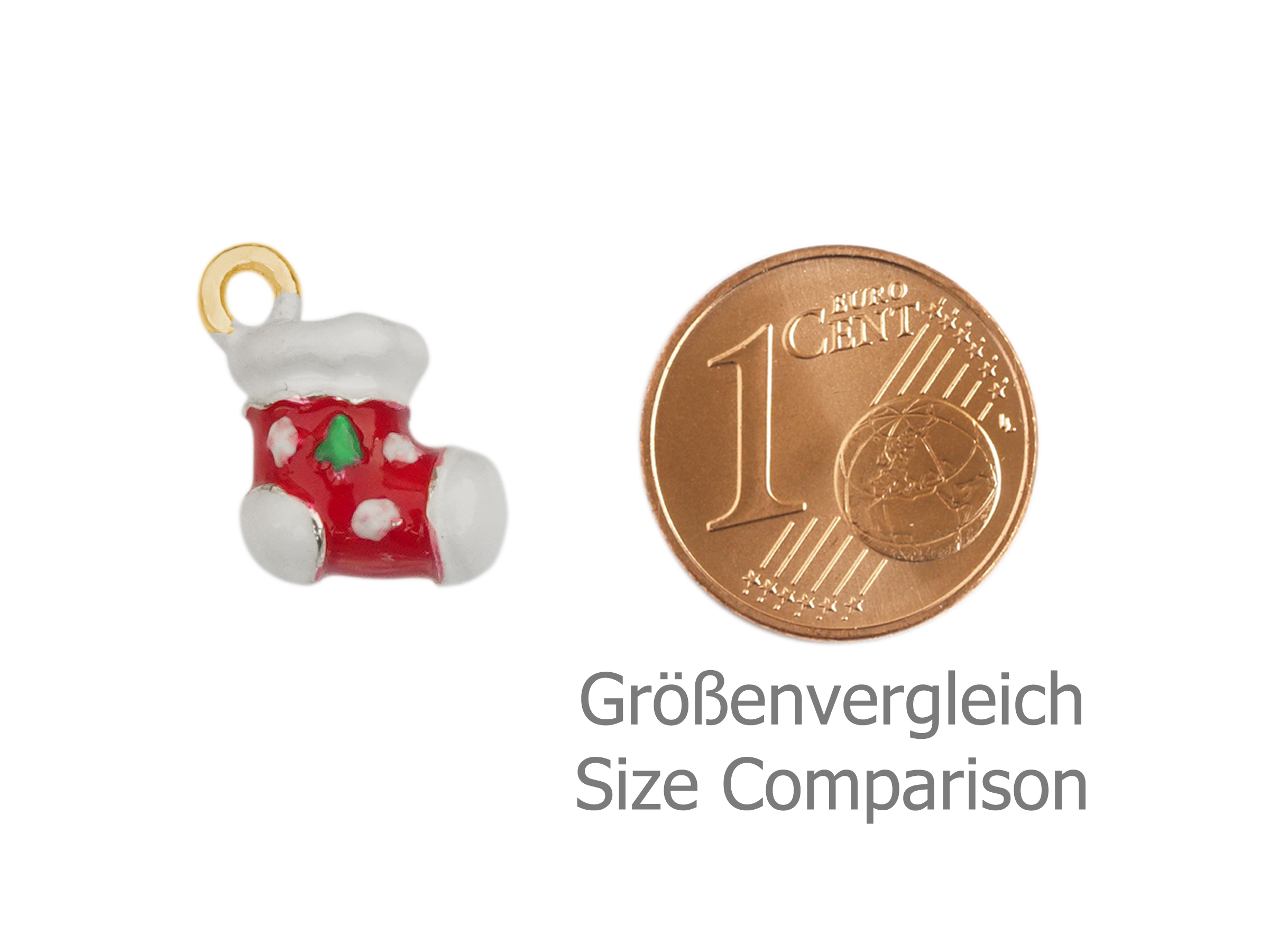 kleiner Charm Anhänger Weihnachtsmannschuh - Größenvergleich