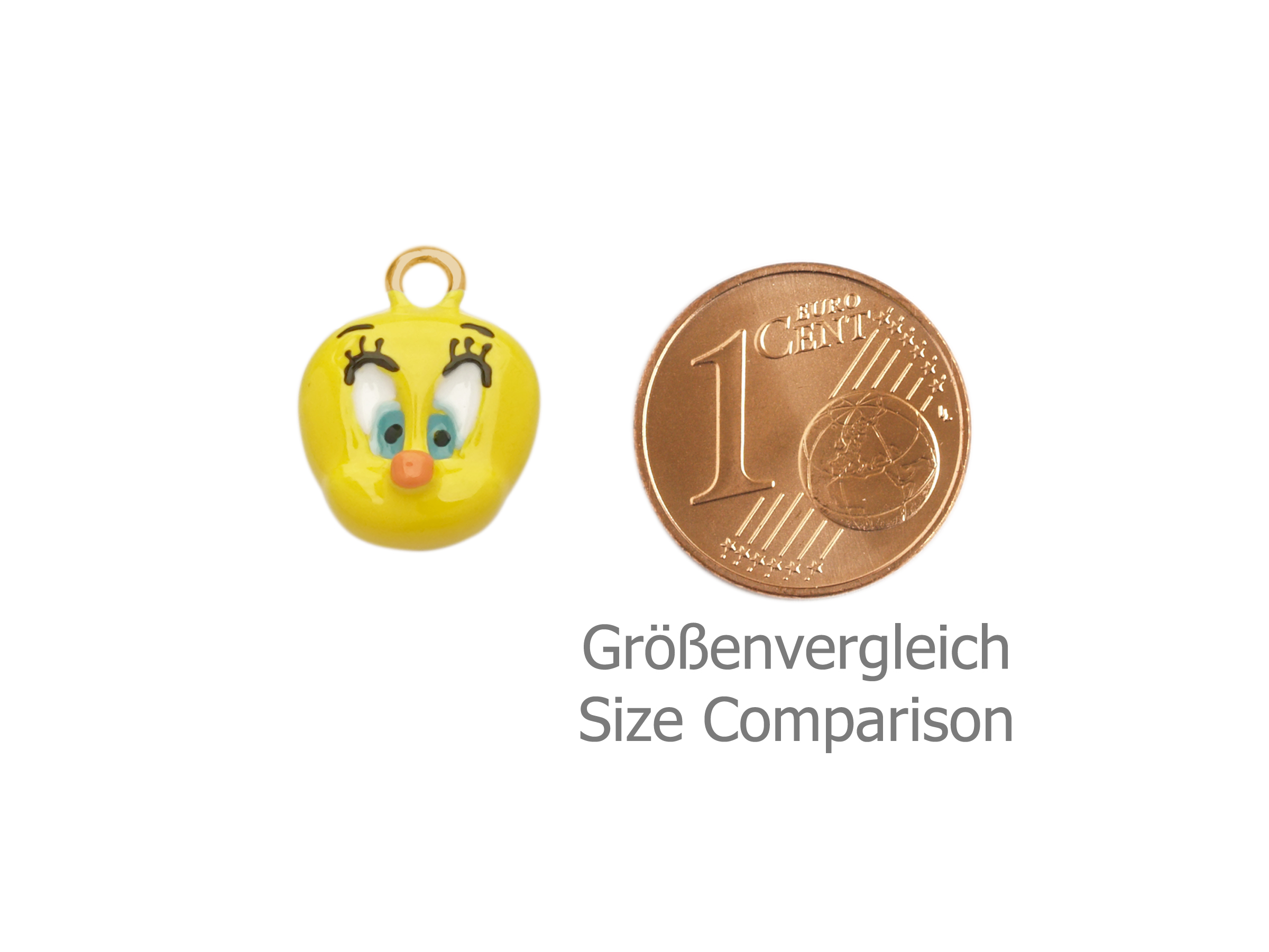 kleiner Schmuck Anhänger aus Metall - Tweety - Größenverglei