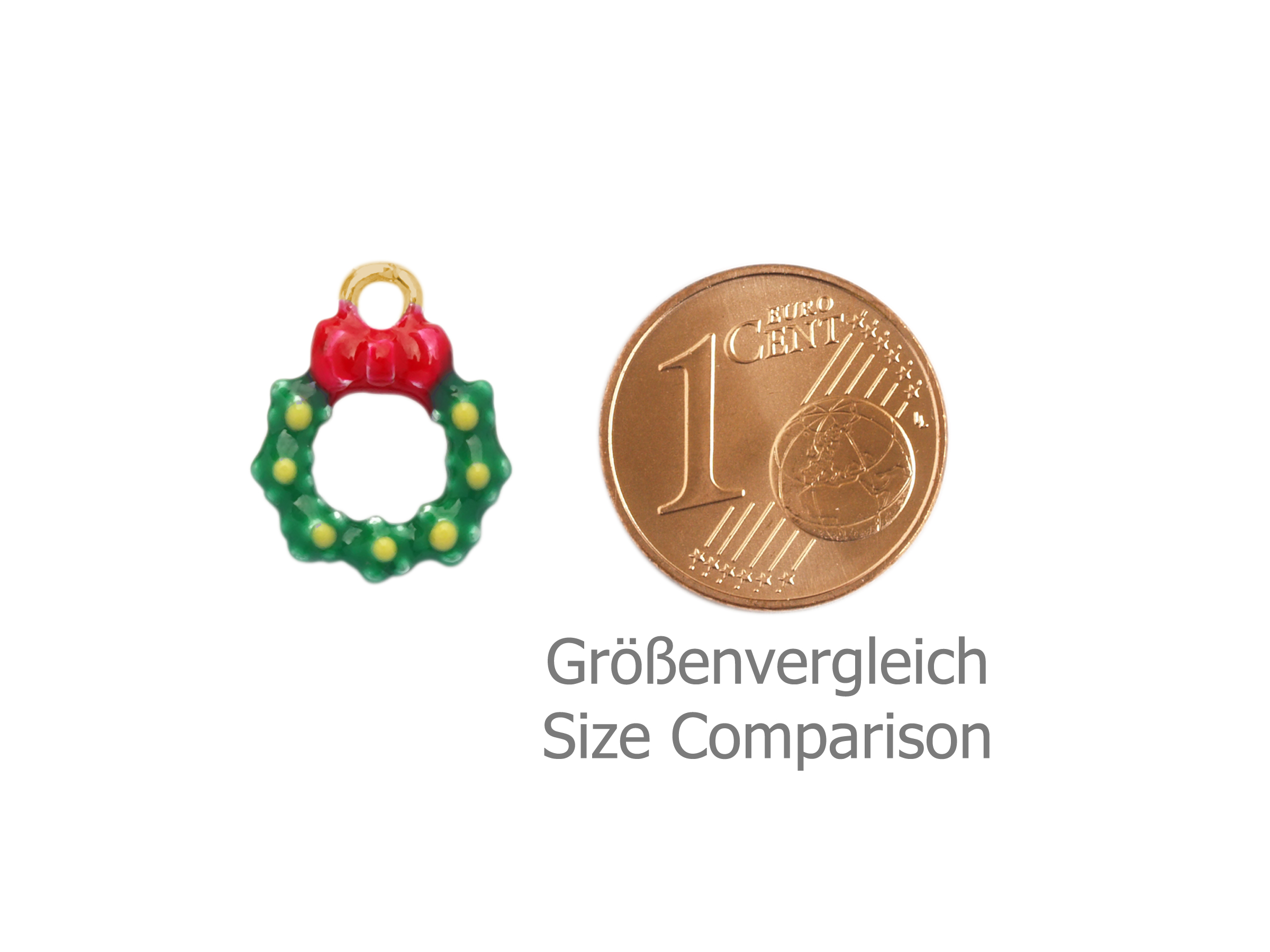 kleiner Charm Anhänger Weihnachtskranz - Größenvergleich