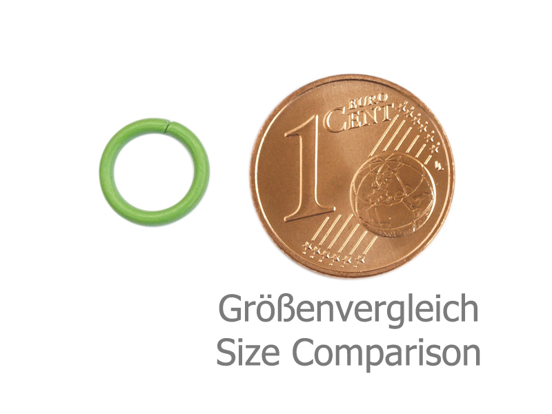 bunte offene 8mm Biegeringe zum Basteln - Größenvergleich